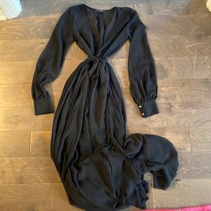 Boho long sleeve black sheer maxi dress